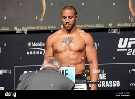 LAS VEGAS, NV - March 3: Cyril Gane on the scale for the official weigh ...