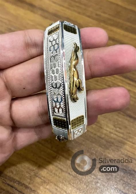 sterling silver golden jaguar kada silver custom handmade bangle