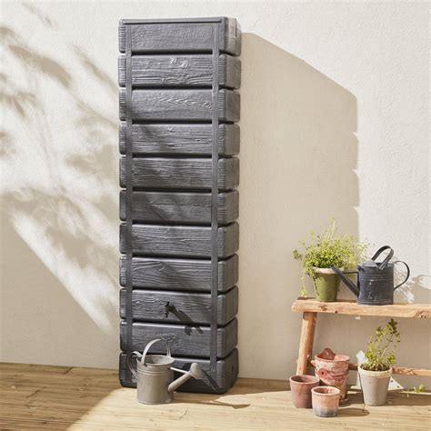 Grandval 300L anthracite wood-effect wall-mounted water butt with