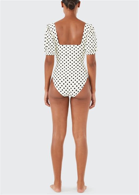 kate spade new york Square-Neck Puff-Sleeve One-Piece Swimsuit