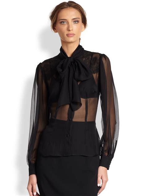 Dolce & Gabbana Lace-trimmed Silk Chiffon Blouse in Black | Lyst