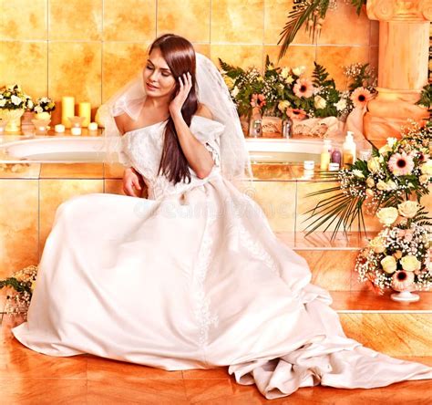Woman Wearing Wedding Dress. Stock Photo - Image of love, interior ...