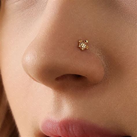 turtle threadless nose stud etsy