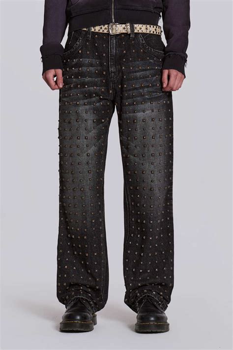 Shop Washed Black Stud Scott Jean | Jaded London | Clothing