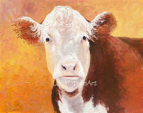 Hereford Cow oil painting, FRAMED Animal Art, cattle art, Kitchen ...