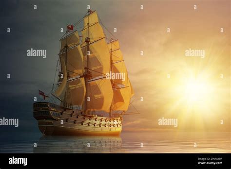 wooden sailboat   hms leopard galleon ship   open ocean