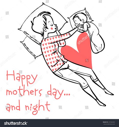 Funny Cartoon Mom Her Baby Sleeps: vector de stock (libre de regalías