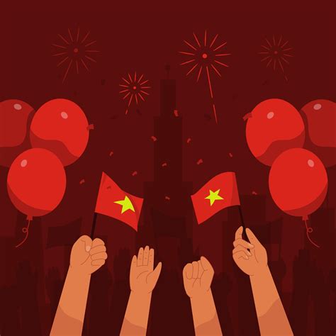 Vietnam independence day background with hands waving flag balloons and ...