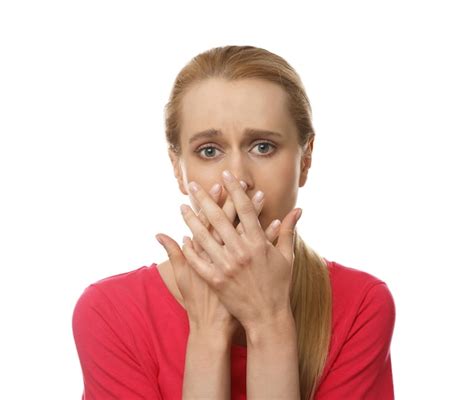 premium photo young woman feeling fear  white background
