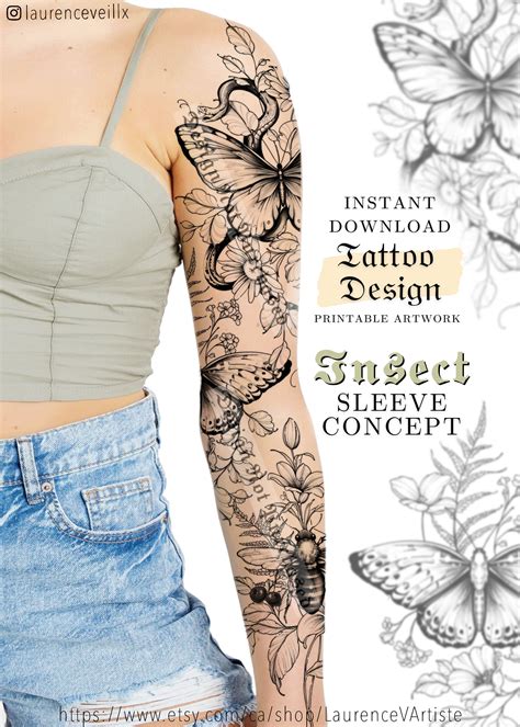 Sleeve Tattoo Design for Women Tattoo Drawing Stencil - Etsy