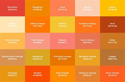 orange colors   names  words  orange color