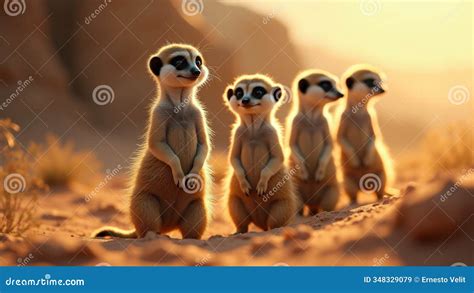 meerkat family  photographed  vintage style illustration
