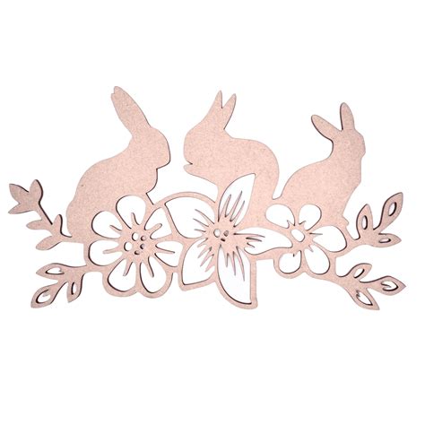 8" Wood Bunny Cutout | 1/4" Thick MDF Wood Bunnies with Flowers