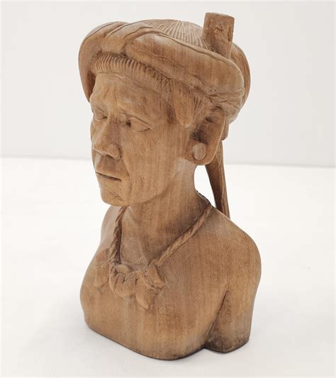 vintage bontoc igorot portrait bust hand carved wood sculpture etsy