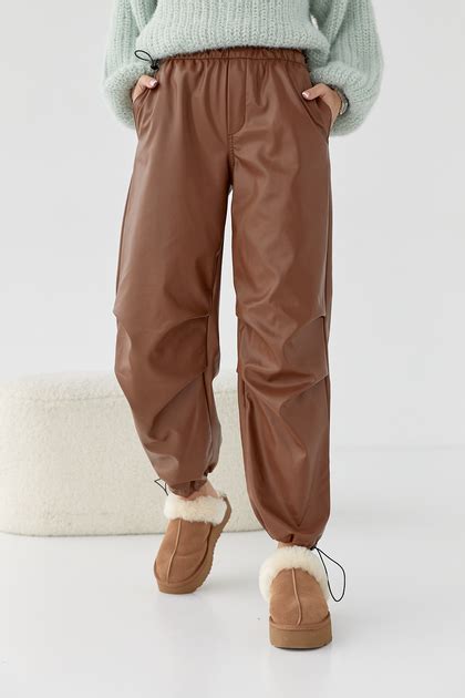 Женские свободные штаны из кожзама Lurex коричневый L (brown-11026) от ...