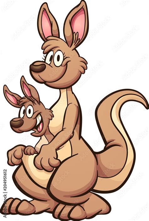 Cartoon mother kangaroo with baby on her pouch. Vector clip art ...