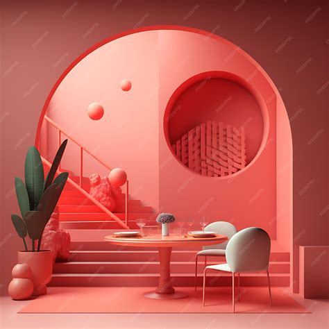 Premium AI Image | a red room with a red door and a round window with a
