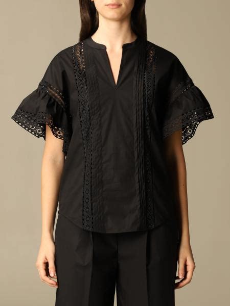 TWINSET: Twin-set blouse in cotton with lace - Black | Twinset top ...