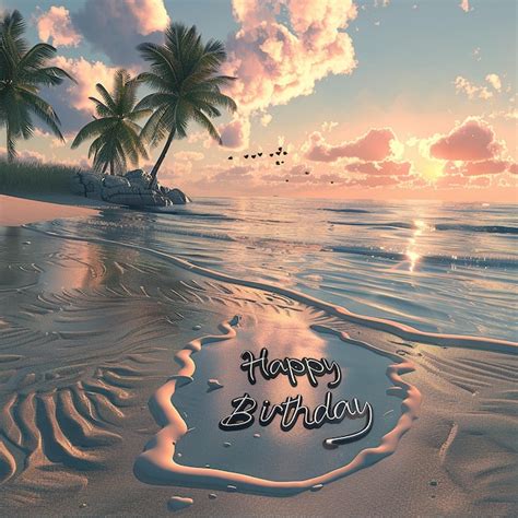 Serene 3D Tropical Beach Scene with Happy Birthday | Premium AI ...