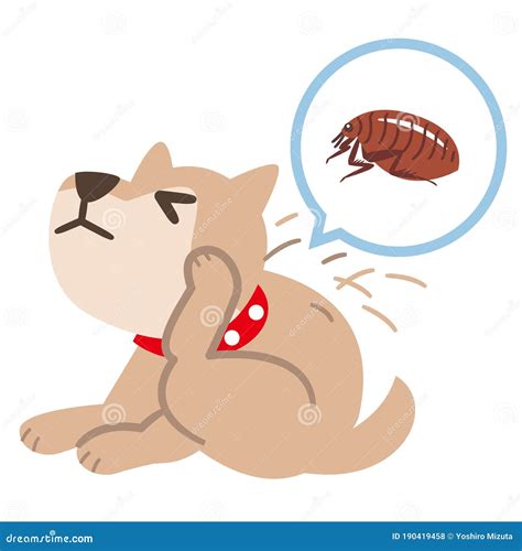 Illustration of a Dog Scratching His Body with a Flea Stock Vector
