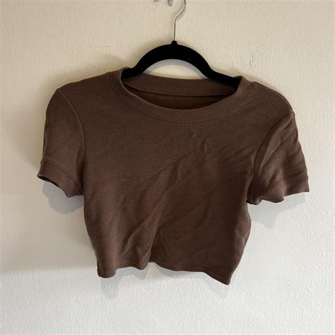 Alo Yoga micro waffle cropped t shirt in hot cocoa.... - Depop