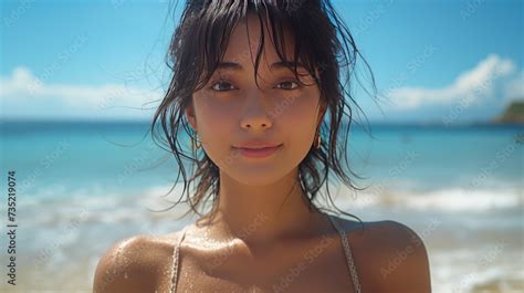 teenage asian woman Posing for a beautiful beach photoshoot in a bikini ...
