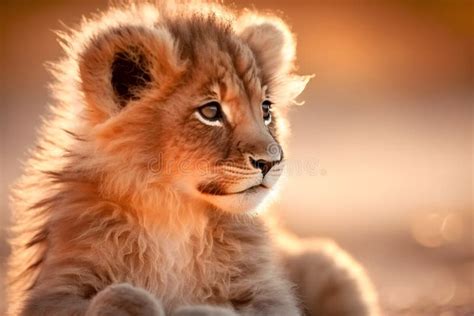 Cute Little Lion Cub. Neural Network AI Generated Stock Illustration ...