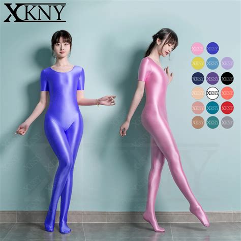 XCKNY-Sexy-Seamless-Glossy-Silky-tights-round-neck-short-sleeve-full