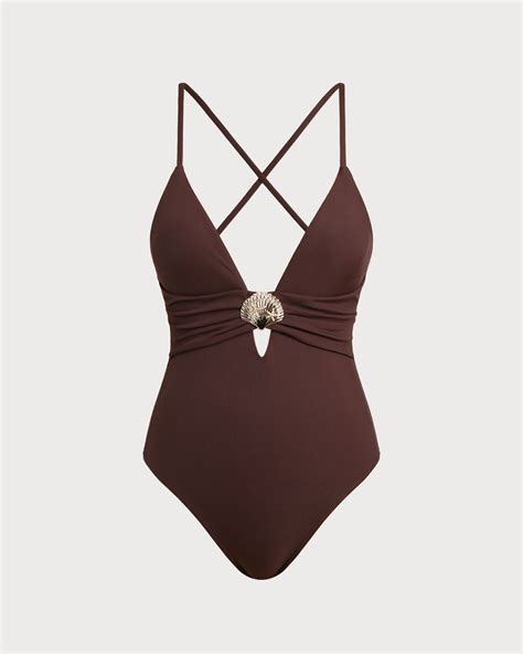 Brown Cut Out One Piece Swimwear & Reviews - Brown - One-Pieces | RIHOAS
