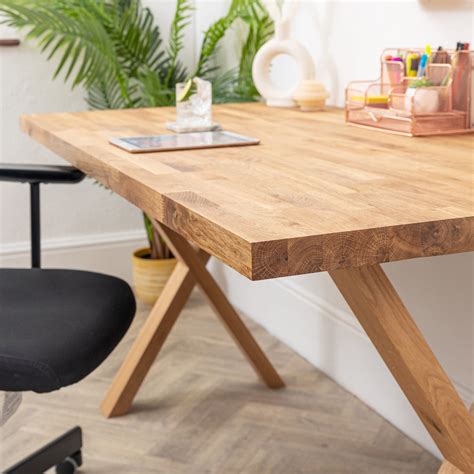 oak solid wood desk  wooden  legs mm thick desktop