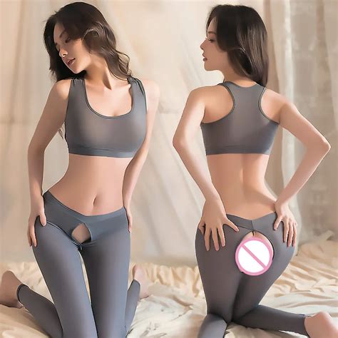 Sexy-Top-Open-Crotch-Trousers-Set-Erotic-Lingerie-Women-Solid-Yoga ...