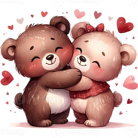 AI generated A cute cartoon couple of bears in love with heart for ...
