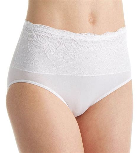 Women's Rhonda Shear 4220 Seamless Brief Panty with Lace Overlay (White ...
