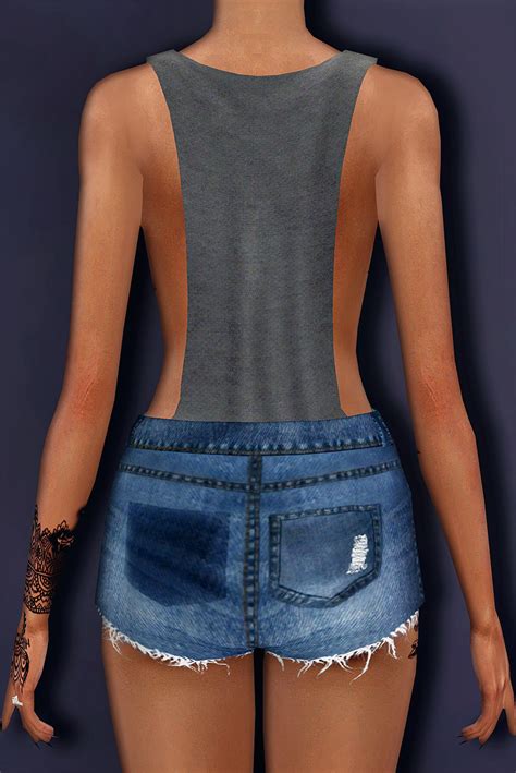 denim shorts with side boob tank top recolorable female y a new mesh ...