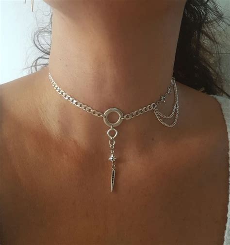 Silver Spike Choker, Spike Choker Necklace, Sterling Silver Chain ...