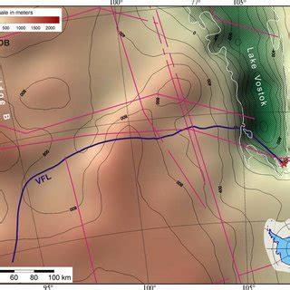 Surface elevation map of Lake Vostok vicinities [60, 92] adapted after ...