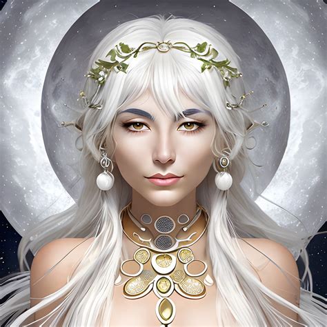 moon goddess, with olive skin, white hair - Arthub.ai