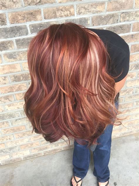 Red Violet Hair Color With Blonde Highlights