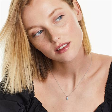 14K White Gold Oval Blue Topaz Birthstone Necklace-8341412w14