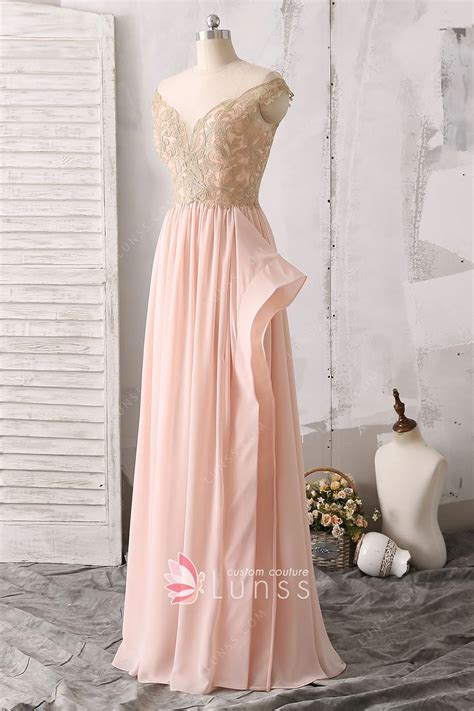 Pearl Pink Chiffon and Lace Celebrity Bridesmaid Dress - Lunss