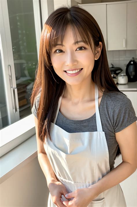 白いエプロンをつけたキッチンにいるアラビアのアジア人女性 - SeaArt AI