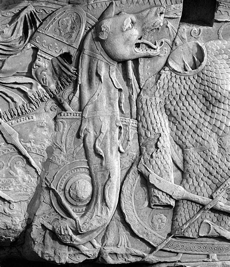 Detail, Dacian Draco on the Roman triumphal Trajan's Column, Rome (114 ...