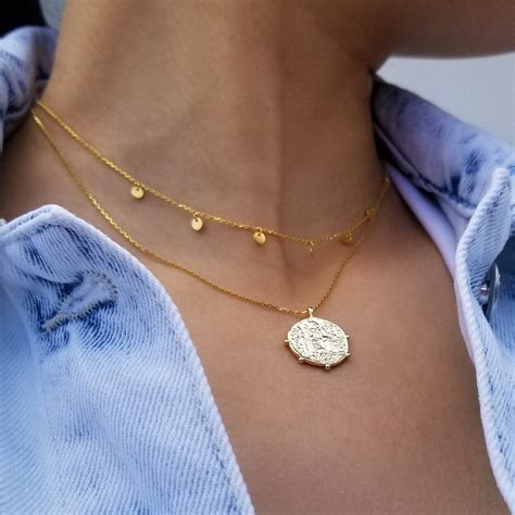 Coin Necklace, Medallion Necklace, Gold Pendant Necklace, Medal ...