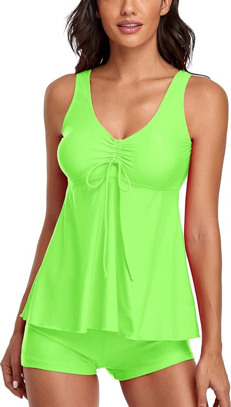 Amazon.com: Omichic Modest Tankini Swimsuits for Women Two Piece Tummy ...