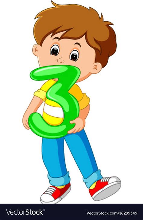 illustration of cute child holding balloon with number three. Download ...