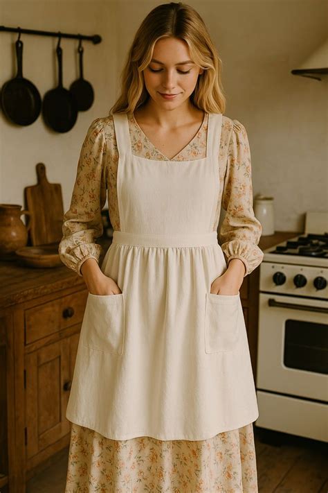 uaussi cotton linen apron cross  work apron  women  pockets