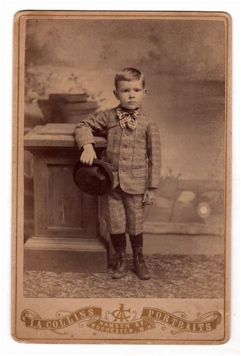 victorian era photograph   boy  suit  tie holding hat
