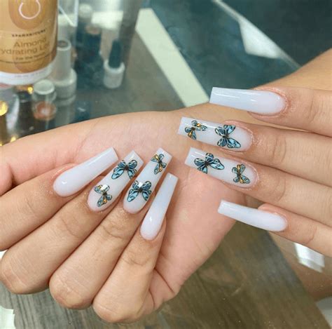 30 Gorgeous Baddie White Nails With Butterflies Ideas