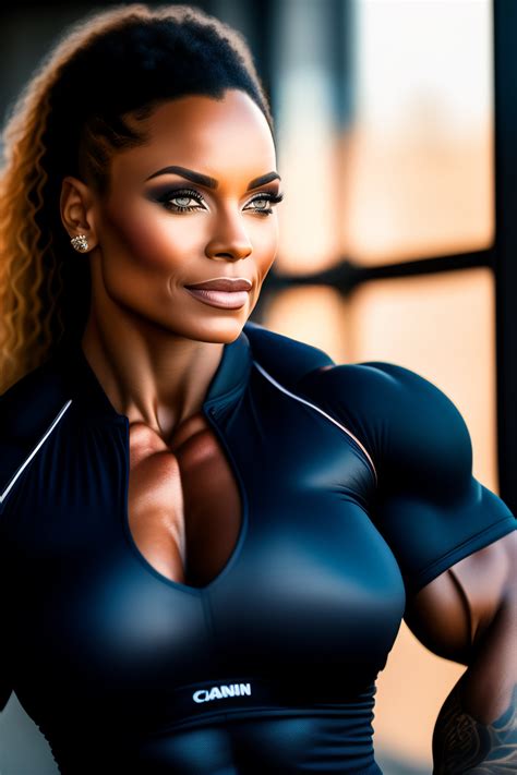 Lexica - Portrait of woman bodybuilder wearing short jeans, by