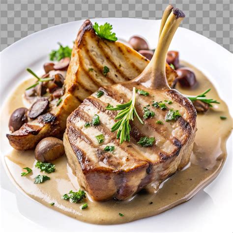 Grilled veal chops with morel isolated on transparent background